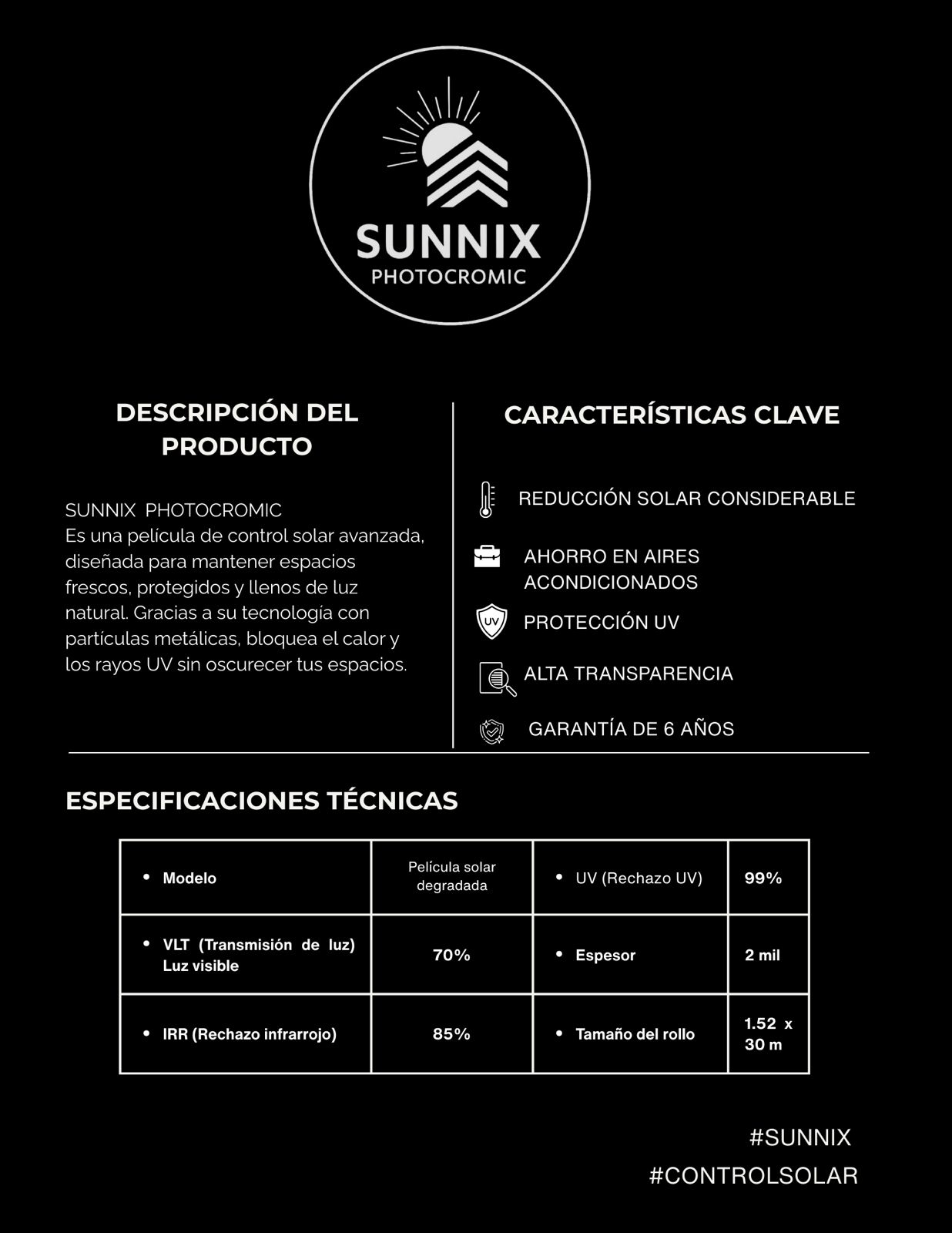 Características SUNNIX Photocromic